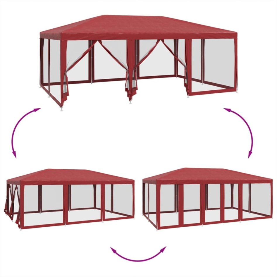 Carpa para fiestas con 10 paredes de malla HDPE rojo 6x4
