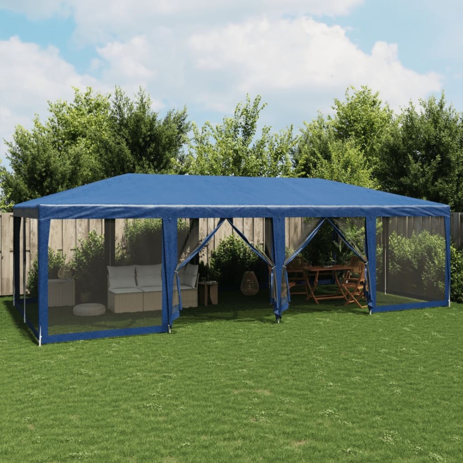 Carpa para fiestas con 12 paredes de malla HDPE azul 8x4