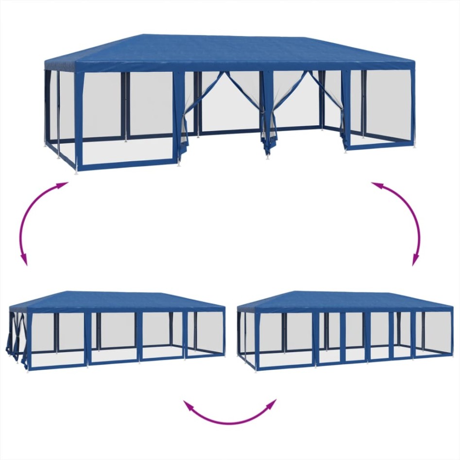 Carpa para fiestas con 12 paredes de malla HDPE azul 8x4