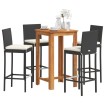 Mesa y taburetes de jardín 5 pzas madera acacia ratán PE negro