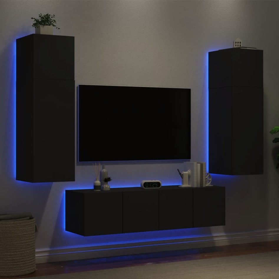 Muebles de TV de pared con LED 6 pzas madera ingeniería