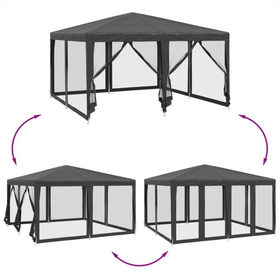 Carpa para fiestas 8 paredes de malla HDPE gris antracita 4x4