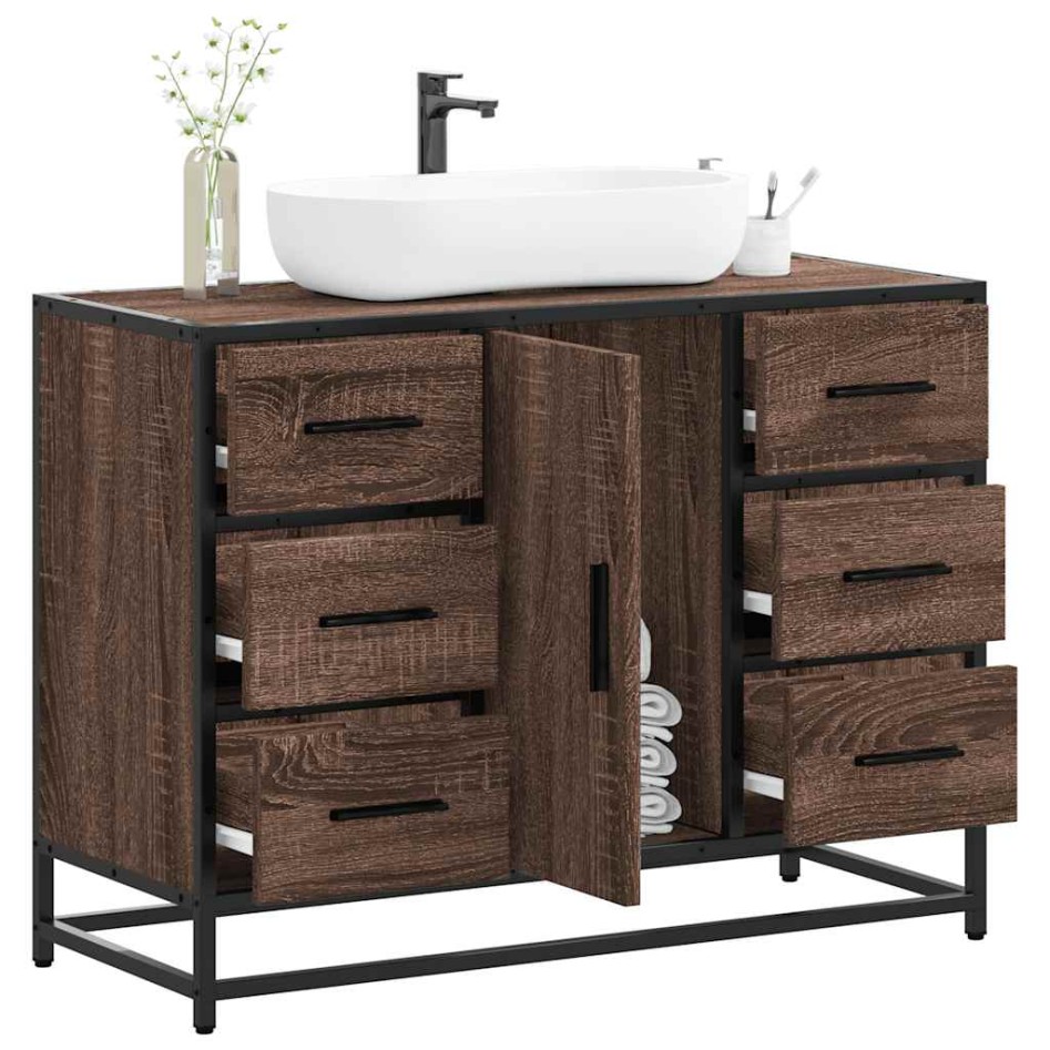 Armario lavabo baño madera ingeniería roble marrón 80x33x60