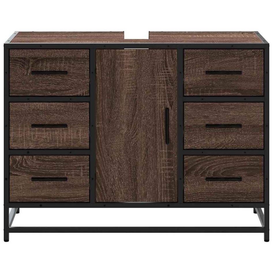 Armario lavabo baño madera ingeniería roble marrón 80x33x60