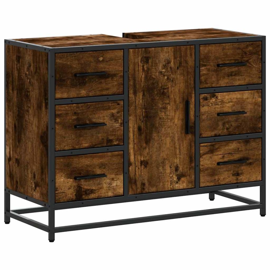 Armario lavabo baño madera ingeniería roble ahumado 80x33x60