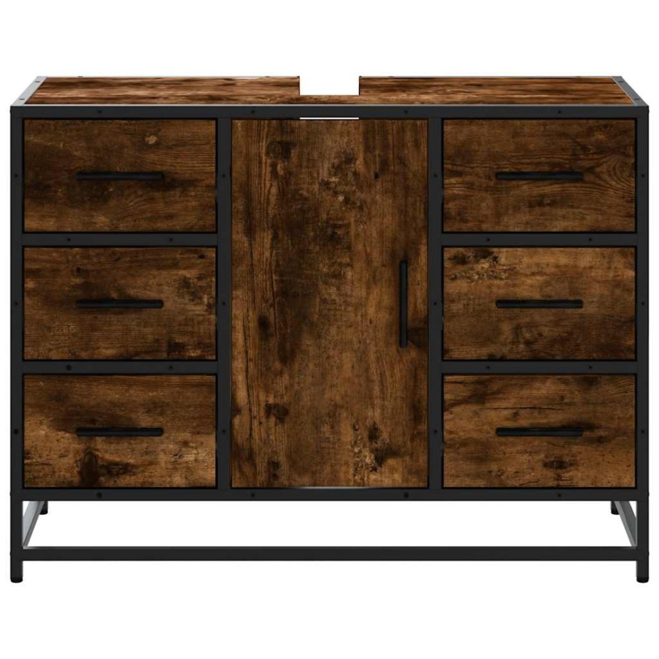 Armario lavabo baño madera ingeniería roble ahumado 80x33x60