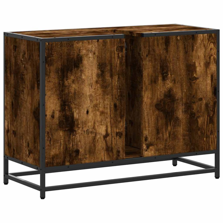 Armario lavabo baño madera ingeniería roble ahumado 80x33x60