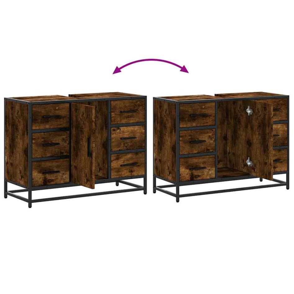 Armario lavabo baño madera ingeniería roble ahumado 80x33x60