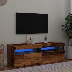 Mueble TV luces LED madera ingeniería envejecida 120x35x40