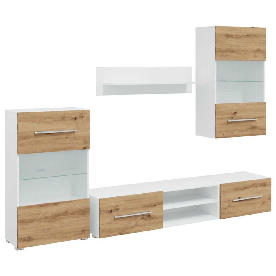 Muebles de TV 5 piezas con iluminación LED roble