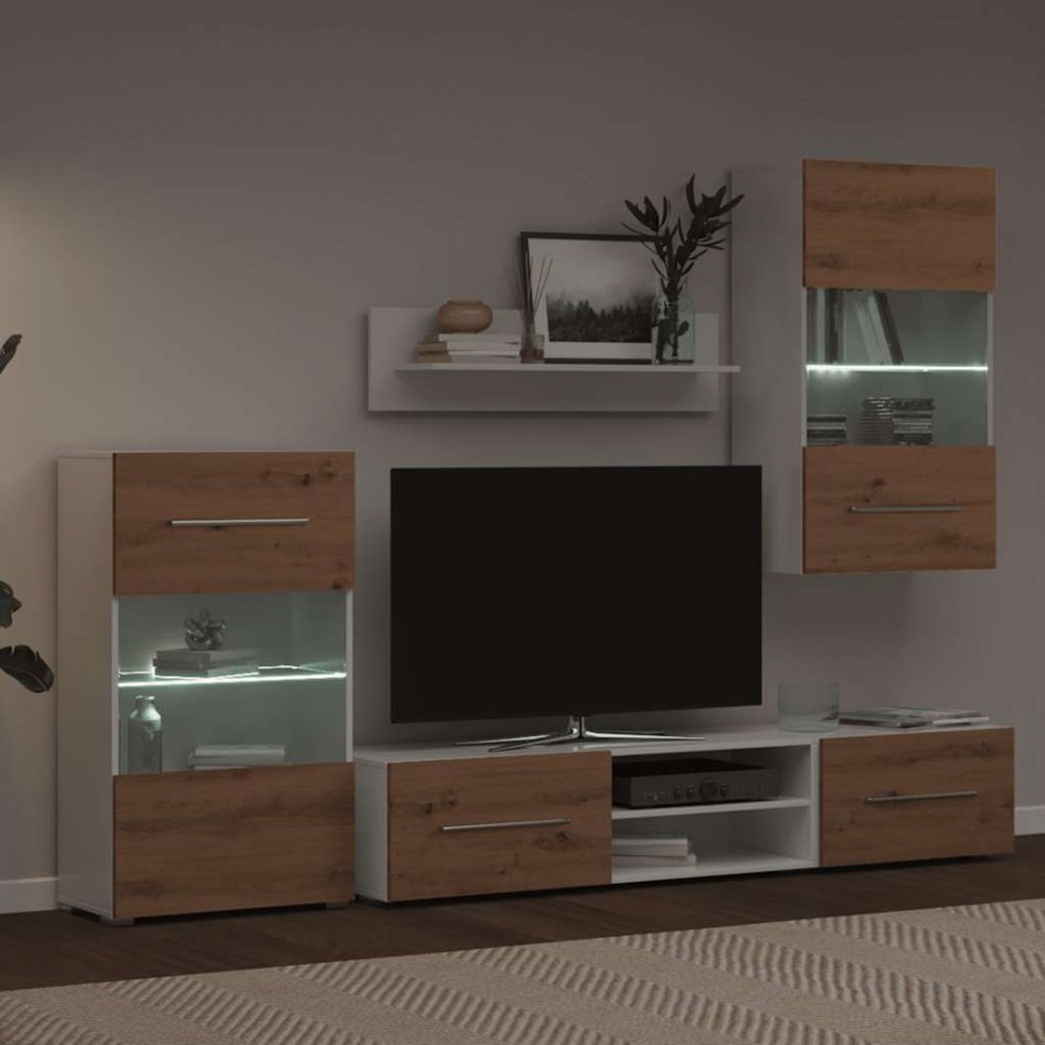 Muebles de TV 5 piezas con iluminación LED roble