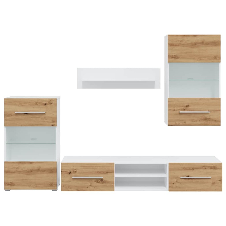 Muebles de TV 5 piezas con iluminación LED roble