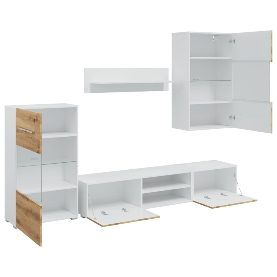 Muebles de TV 5 piezas con iluminación LED roble