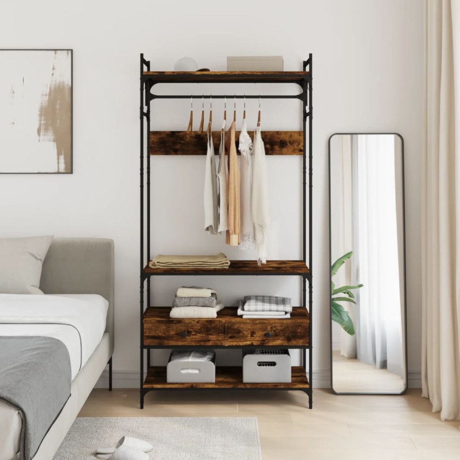 Armario cajones madera ingeniería roble ahumado 89x39x184,5