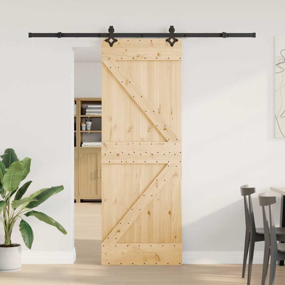 Puerta corredera con herrajes madera maciza de pino 70x210
