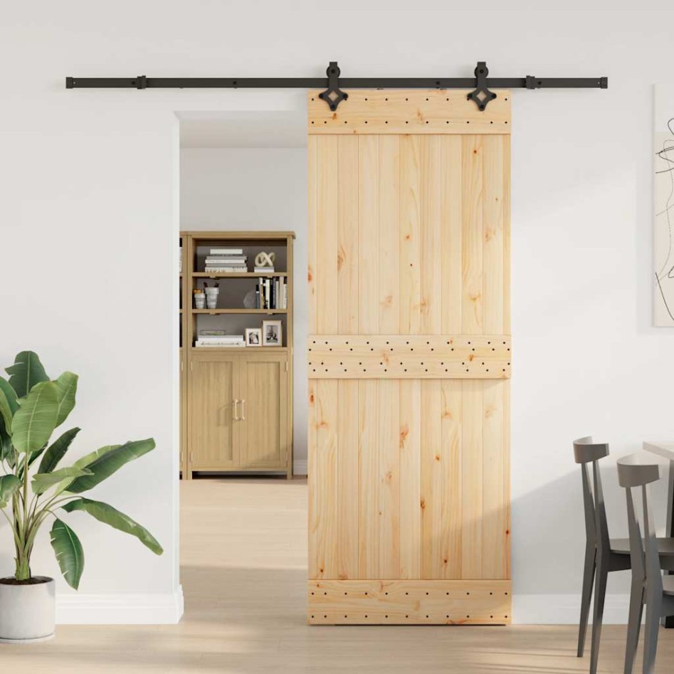 Puerta corredera con herrajes madera maciza de pino 80x210