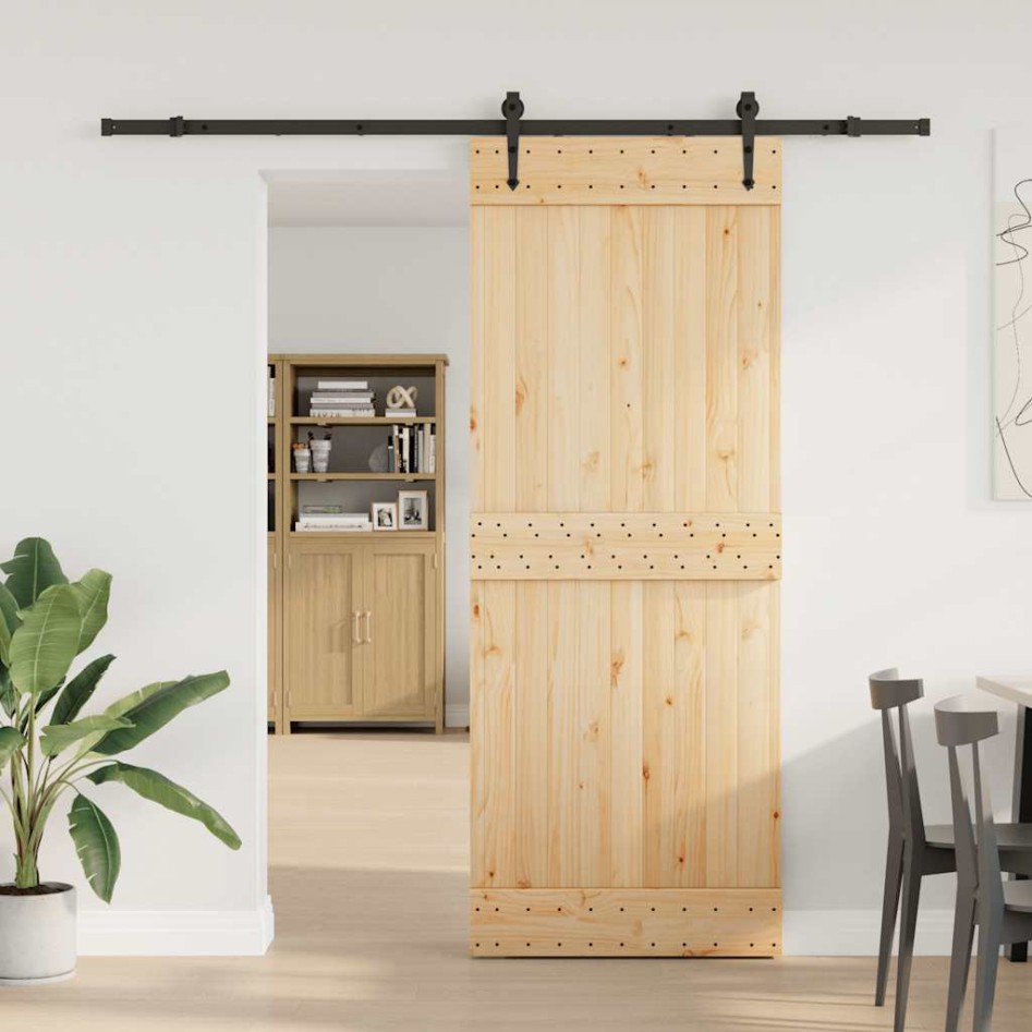 Puerta corredera con herrajes madera maciza de pino 80x210