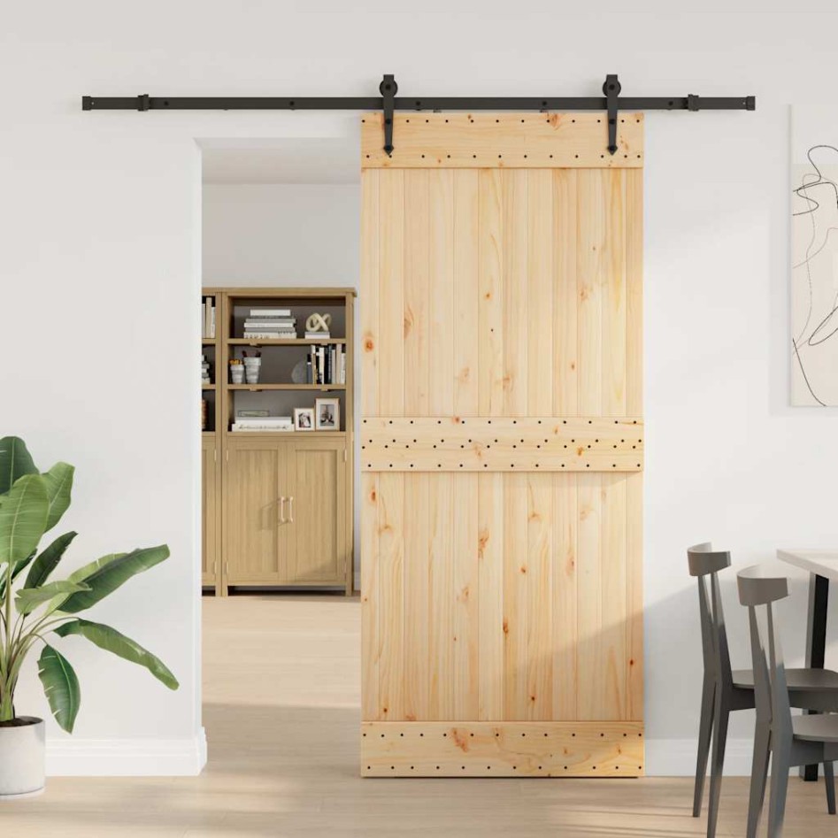 Puerta corredera con herrajes madera maciza de pino 90x210