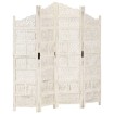 Biombo 4 paneles tallado a mano madera mango blanco 160x165 cm