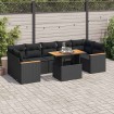 Set sofás jardín y cojines 8 pzas ratán sintético acacia negro