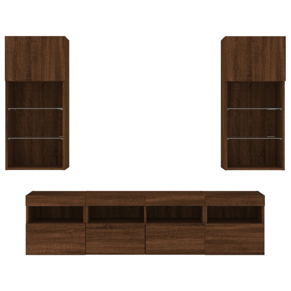 Muebles TV pared con LED 5 pzas madera ingeniería marrón