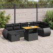 Set sofás jardín y cojines 5 pzas ratán sintético acacia negro