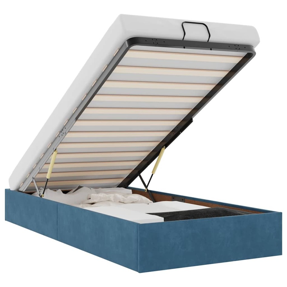 Estructura de cama otomana sin colchón terciopelo azul