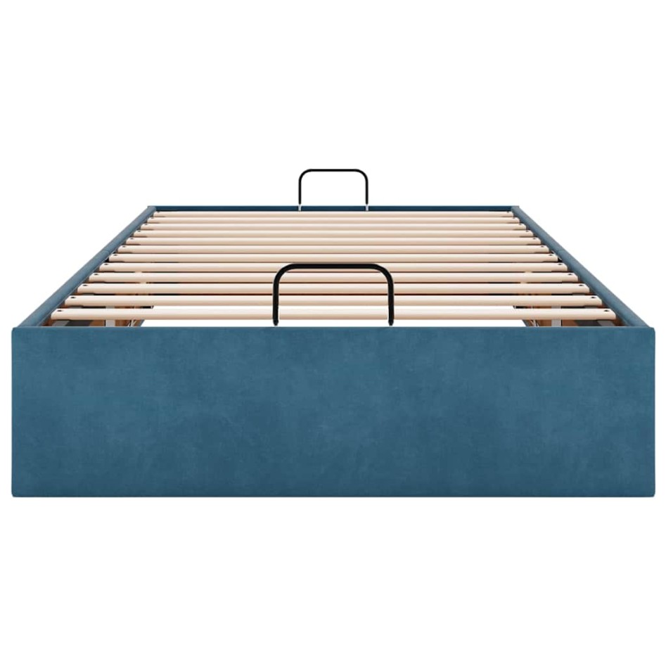Estructura de cama otomana sin colchón terciopelo azul