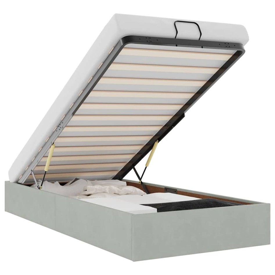 Estructura de cama otomana sin colchón terciopelo gris