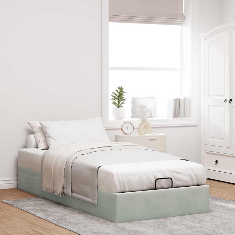 Estructura de cama otomana sin colchón terciopelo gris