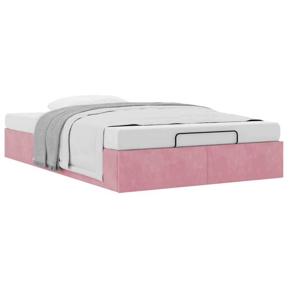 Estructura cama otomana sin colchón terciopelo rosa 120x190