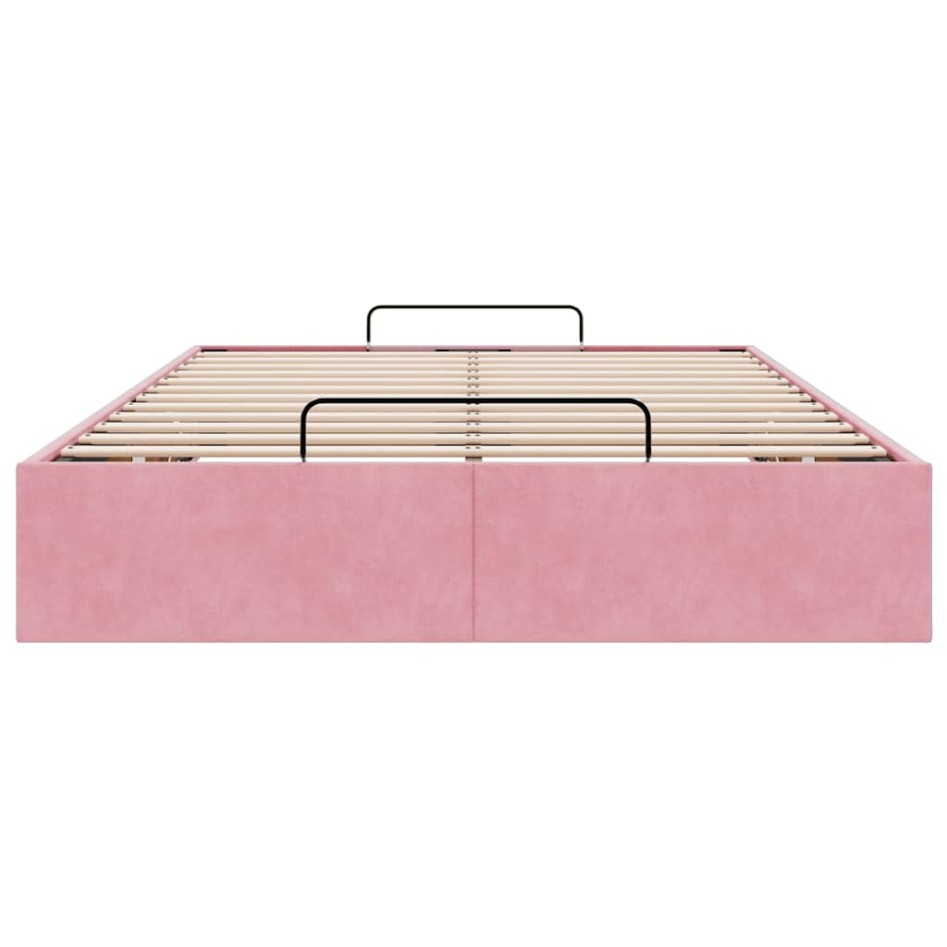 Estructura cama otomana sin colchón terciopelo rosa 120x190