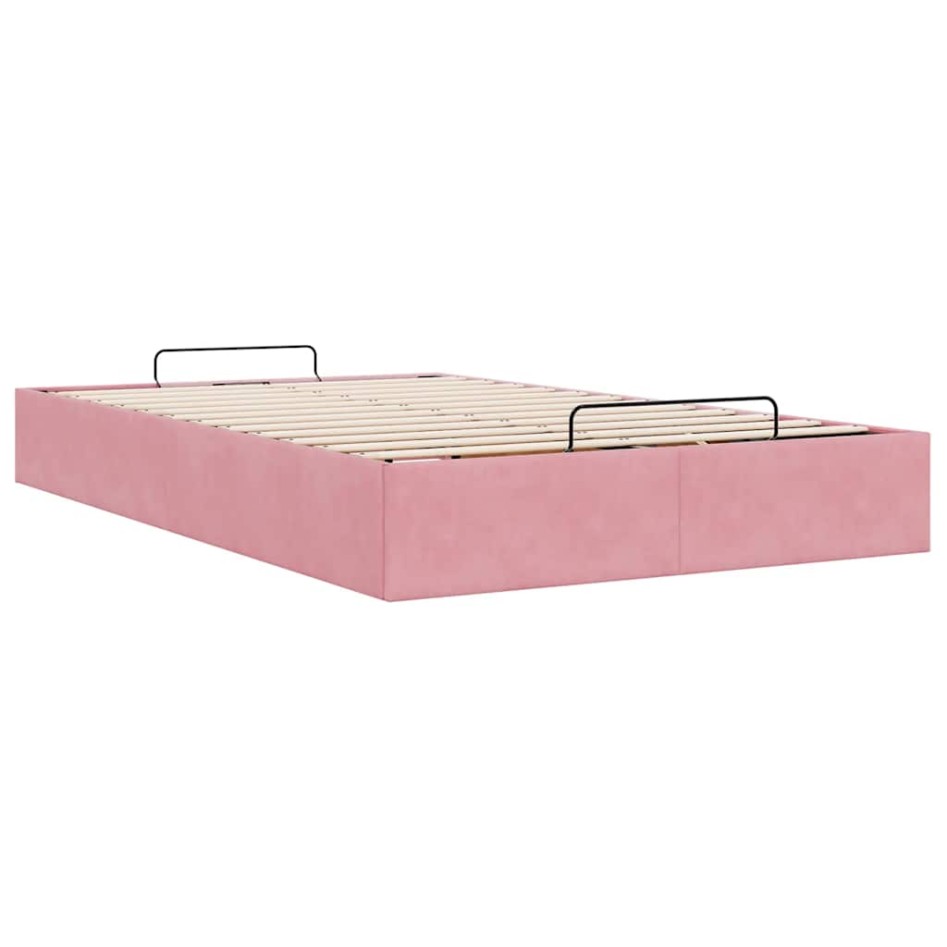 Estructura cama otomana sin colchón terciopelo rosa 120x190