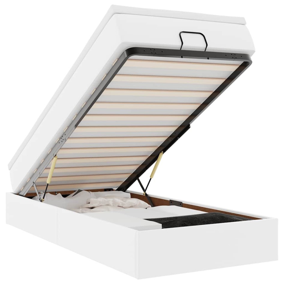 Estructura cama otomana colchón cuero sintético blanco