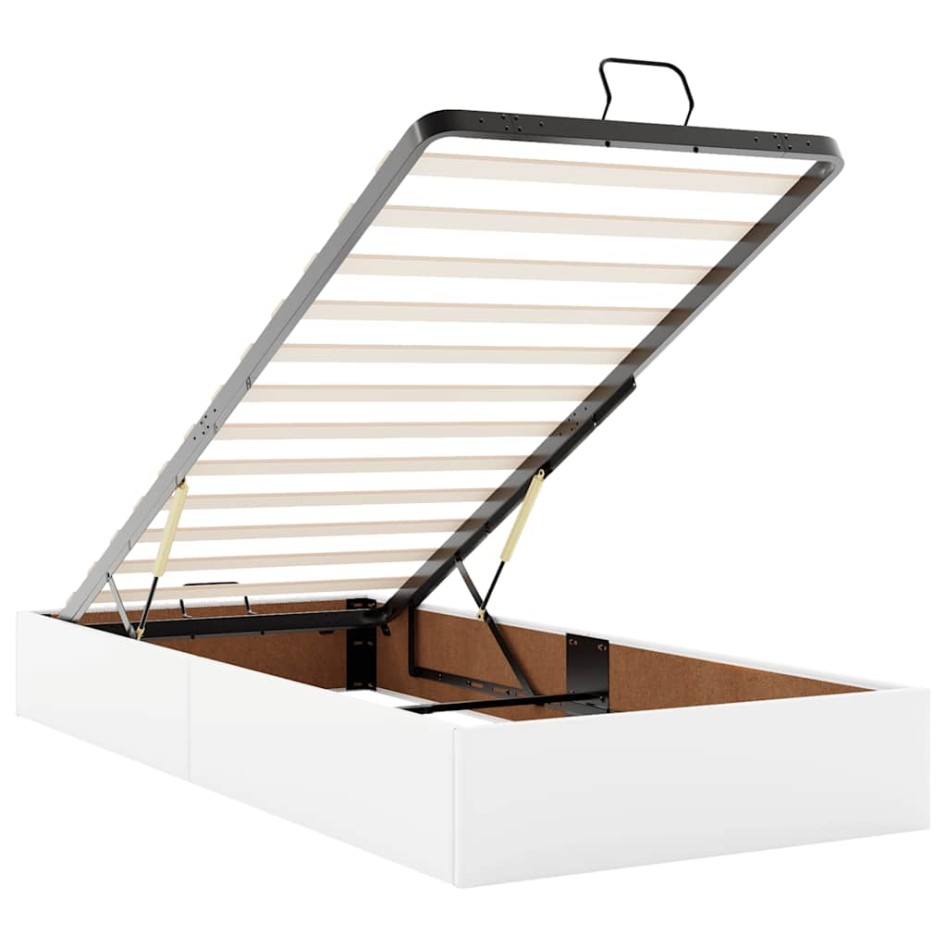 Estructura cama otomana colchón cuero sintético blanco