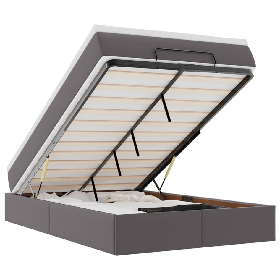 Estructura cama otomana colchón cuero sintético gris