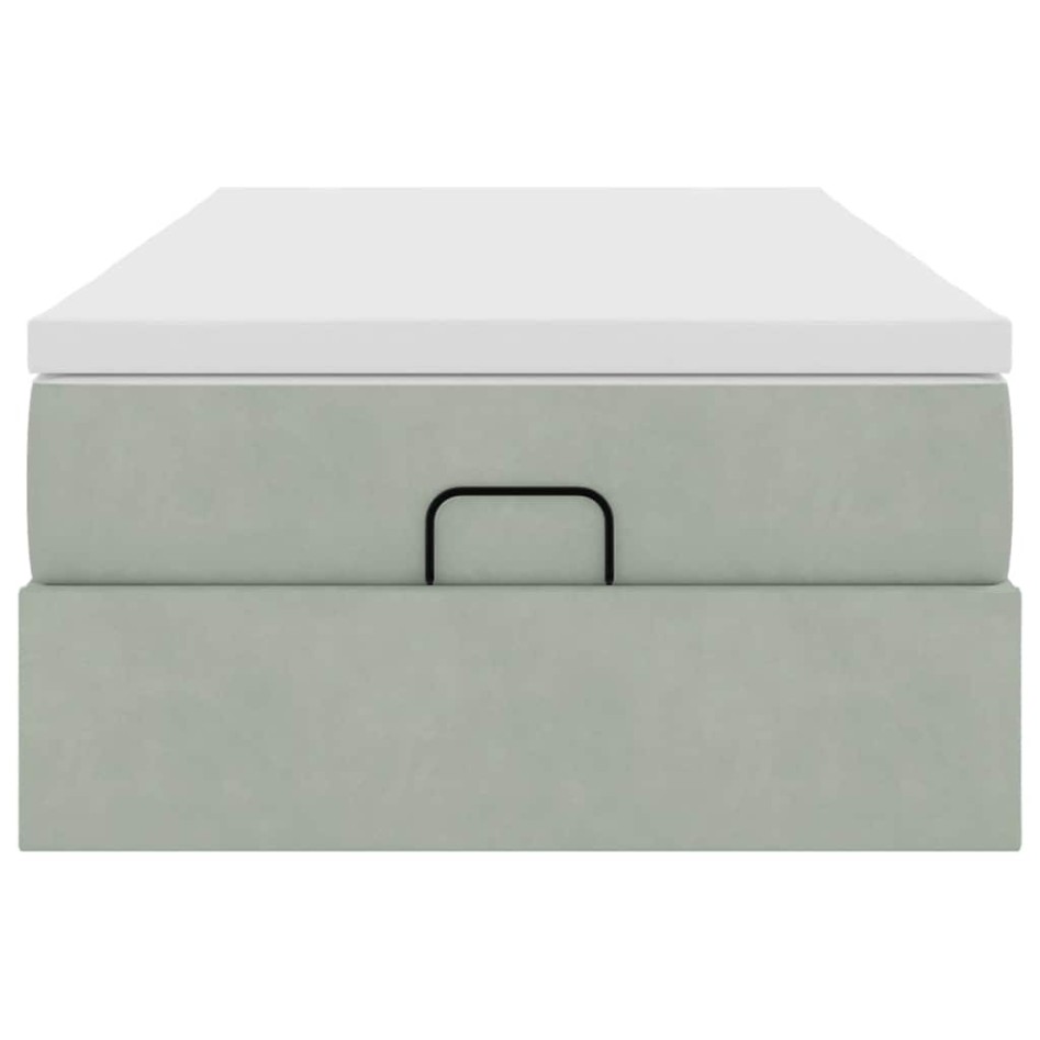 Estructura cama otomana colchón terciopelo gris claro