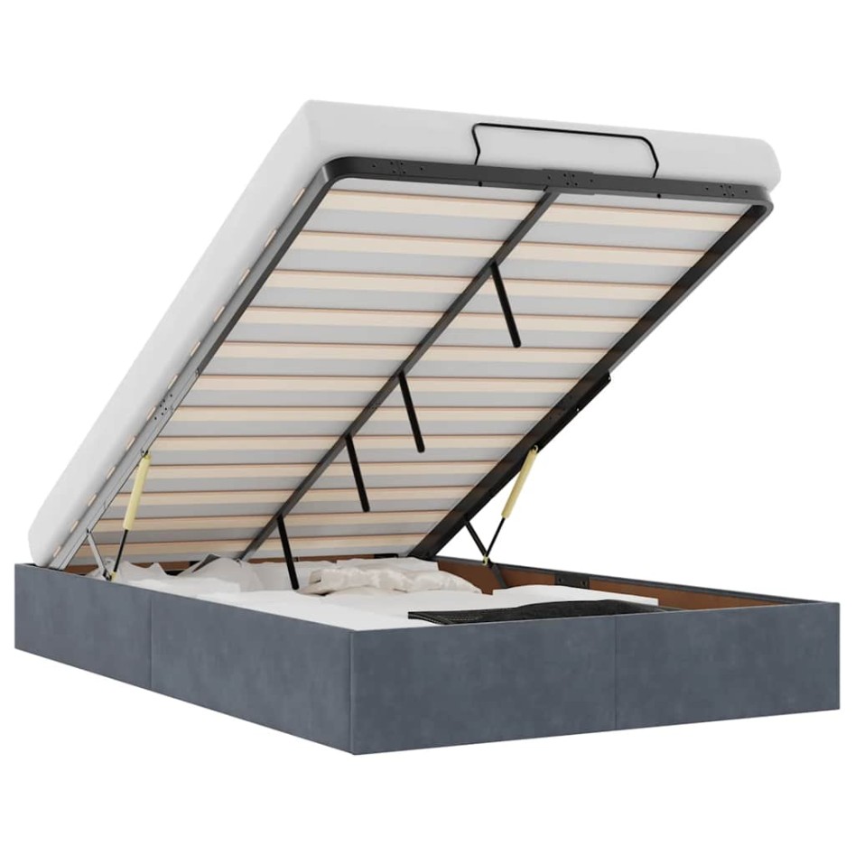 Estructura de cama otomana sin colchón terciopelo gris