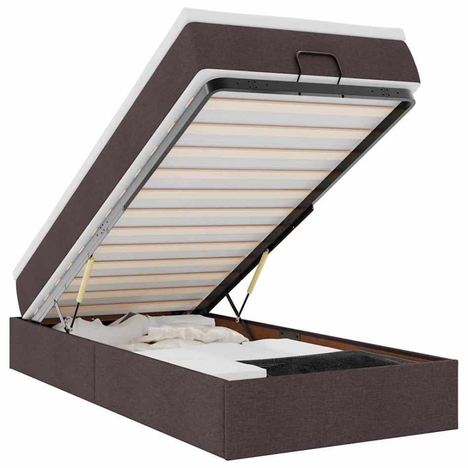 Estructura cama otomana colchón tela marrón oscuro