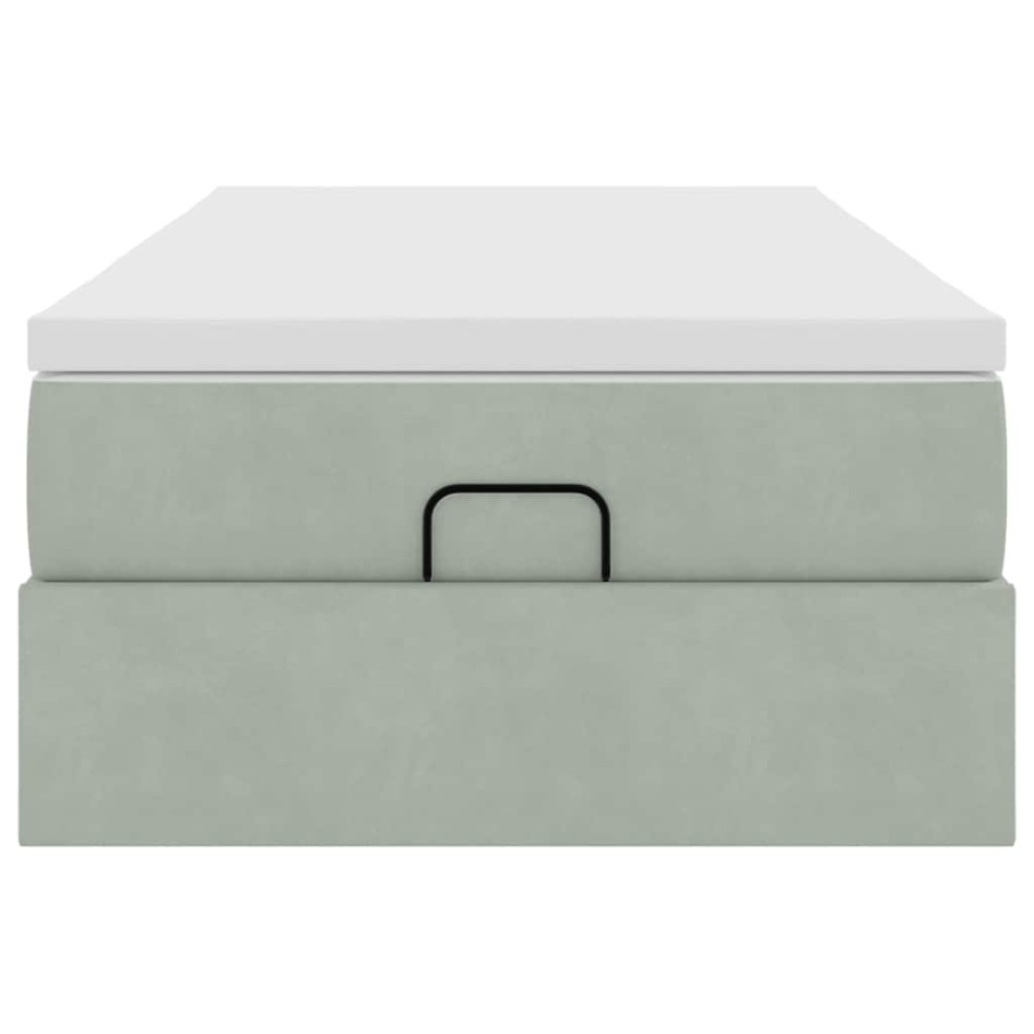 Estructura cama otomana colchón terciopelo gris claro