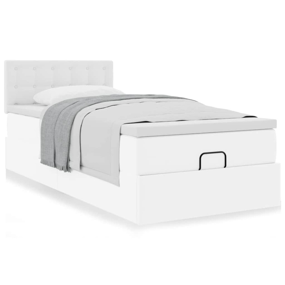 Cama otomana colchón cuero sintético blanco