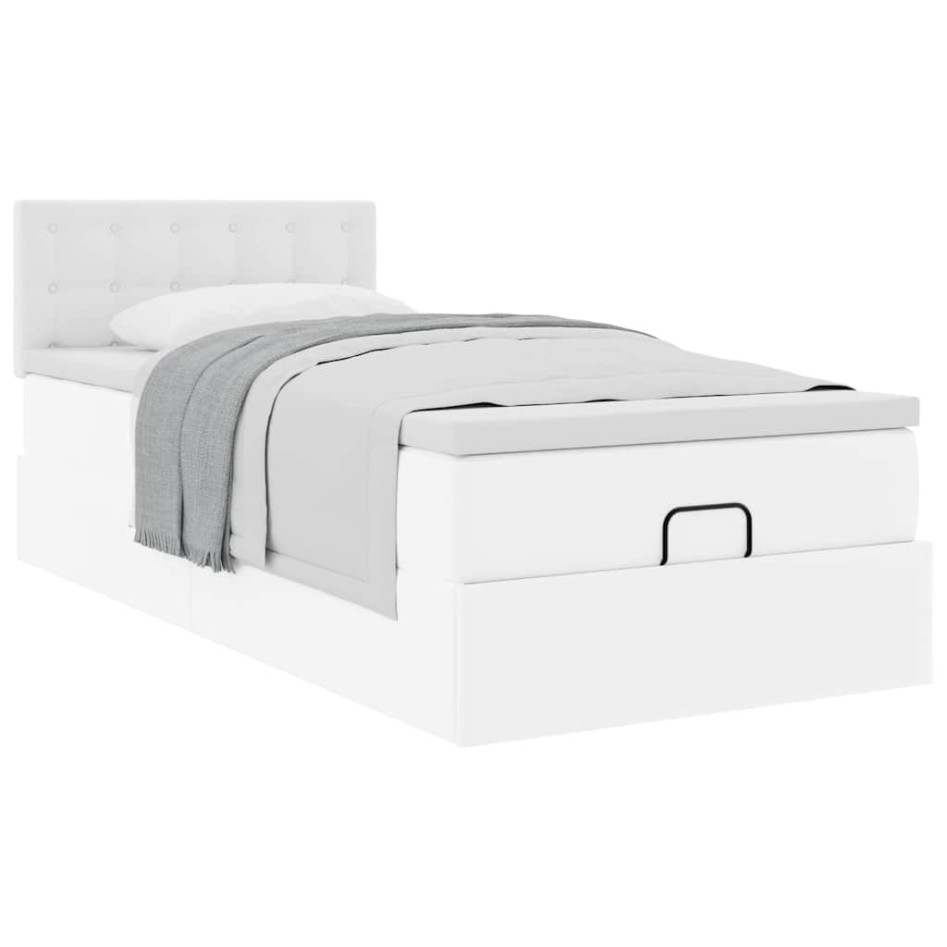 Cama otomana colchón cuero sintético blanco