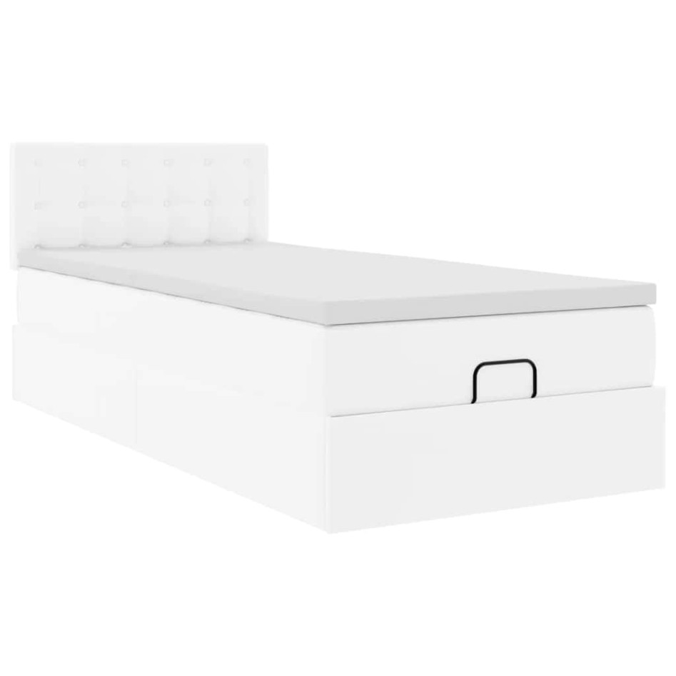 Cama otomana colchón cuero sintético blanco