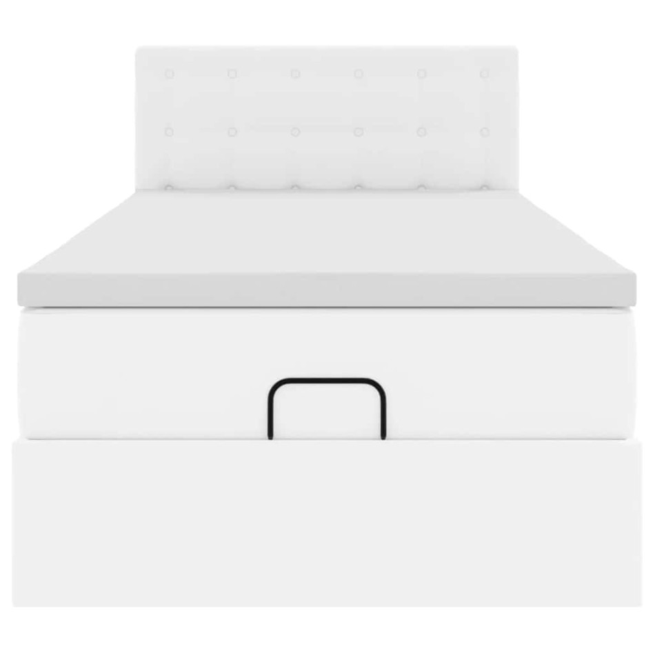 Cama otomana colchón cuero sintético blanco