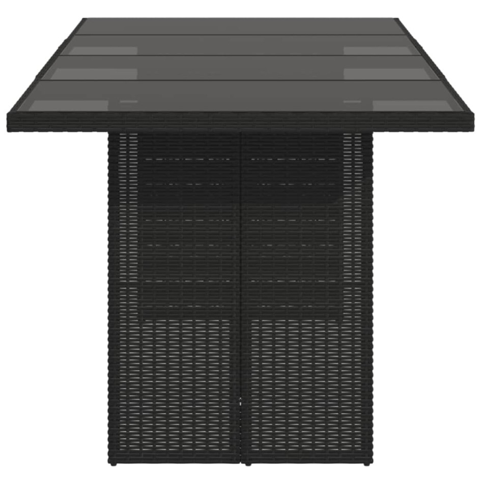 Mesa de jardín superficie de vidrio ratán PE negro 190x80x74