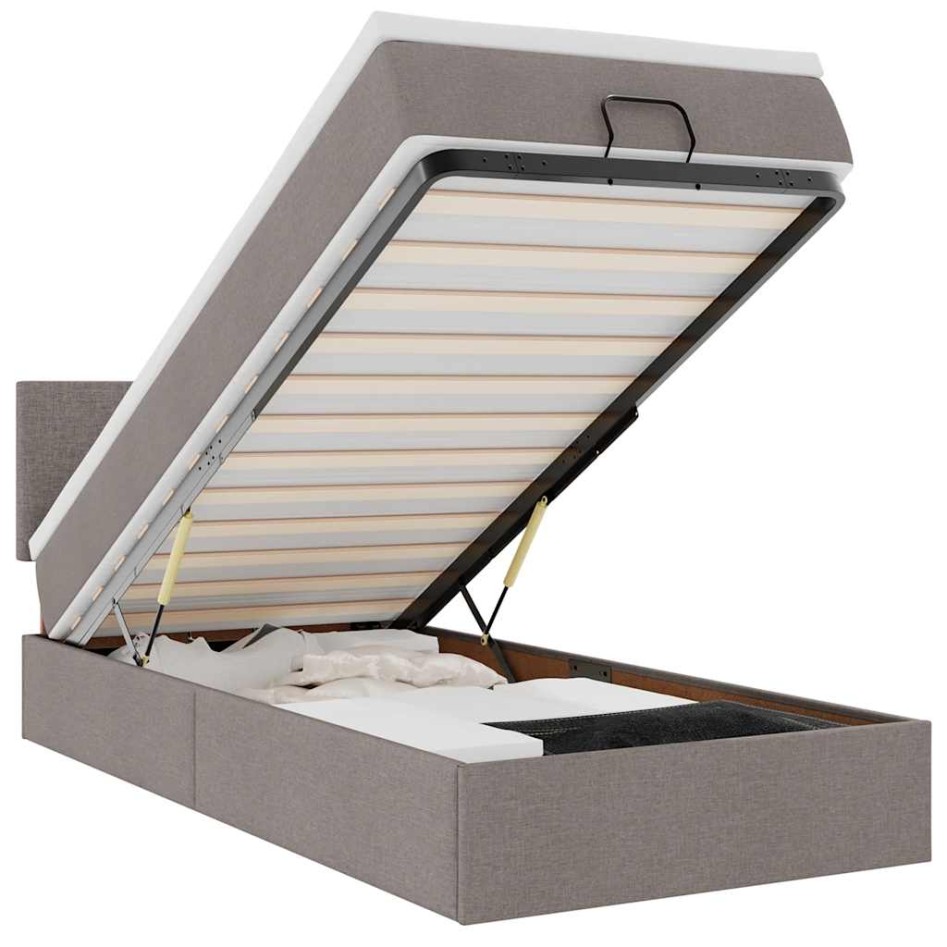 Cama otomana con colchón y luces LED tela gris taupé 90x200