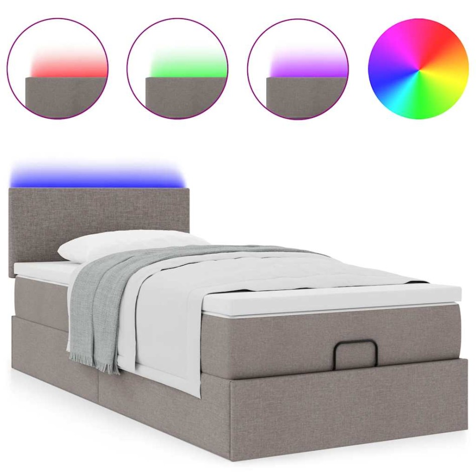 Cama otomana con colchón y luces LED tela gris taupé 90x200