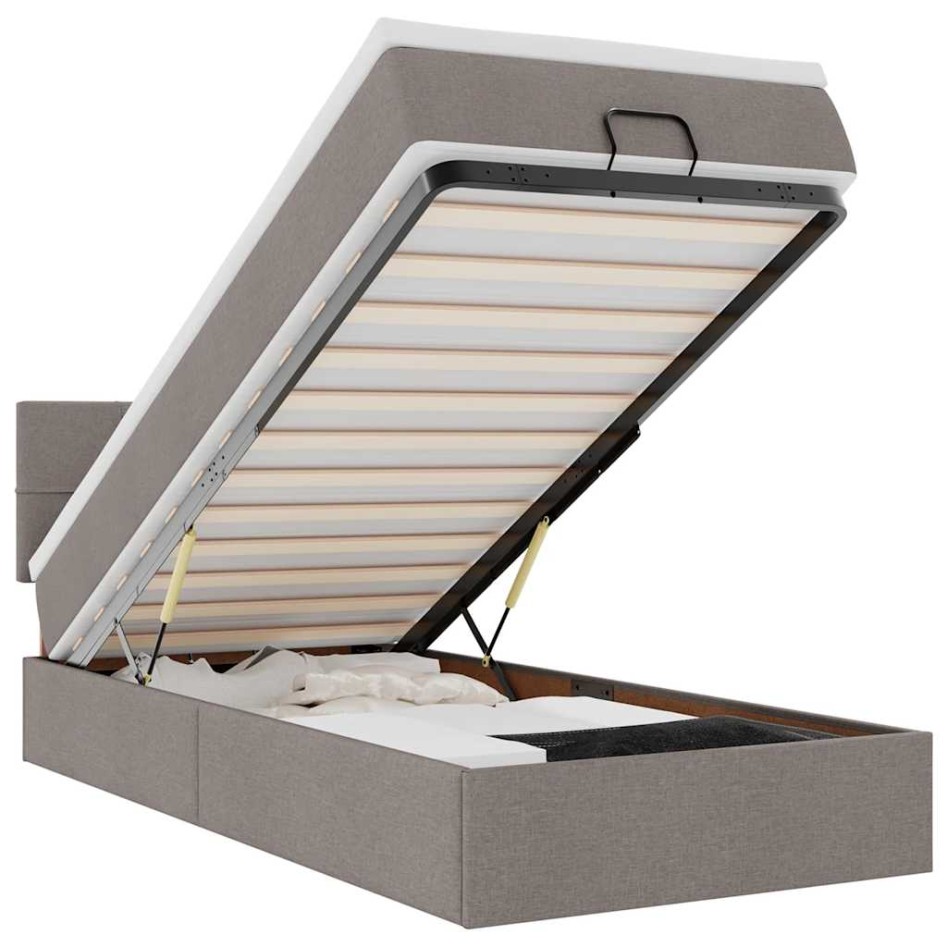 Cama otomana con colchón y luces LED tela gris taupé 90x200