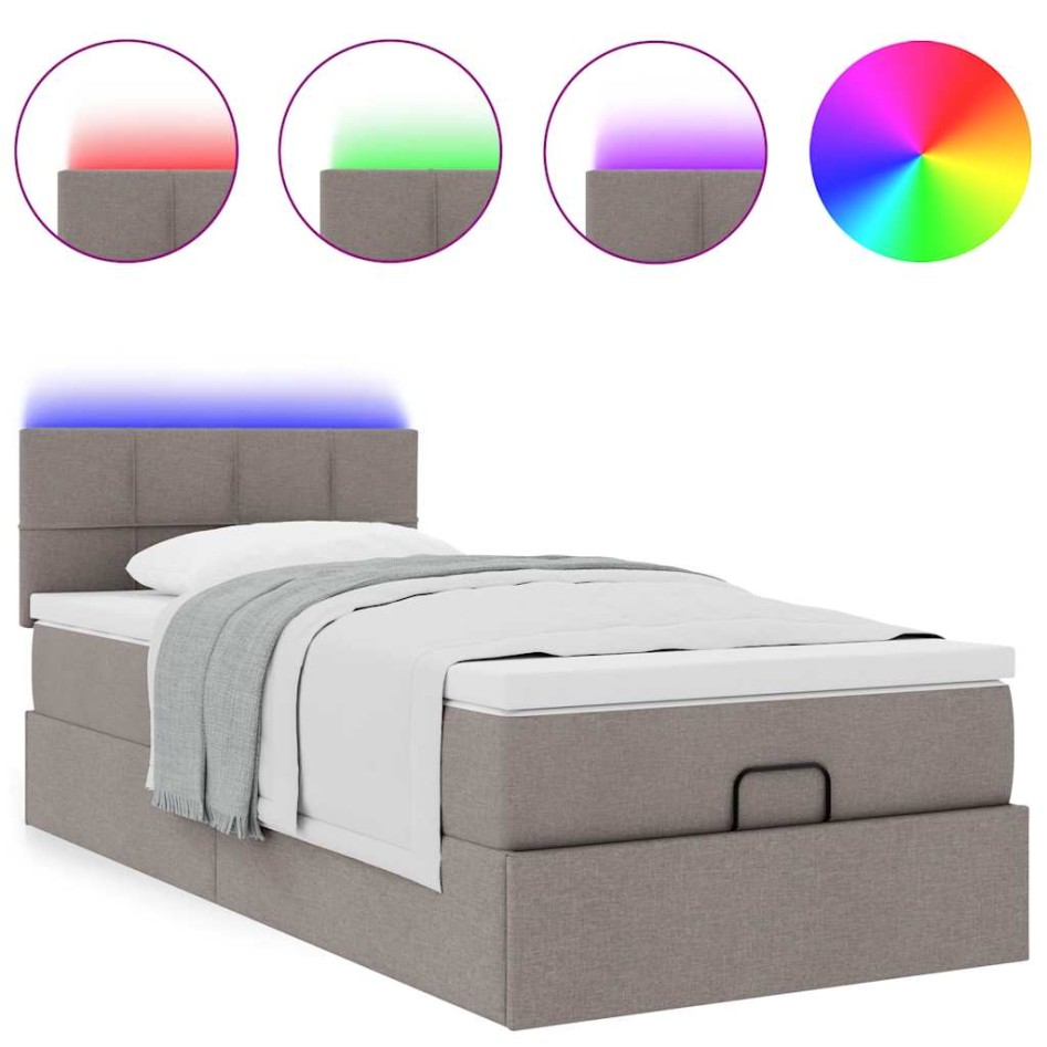 Cama otomana con colchón y luces LED tela gris taupé 90x200