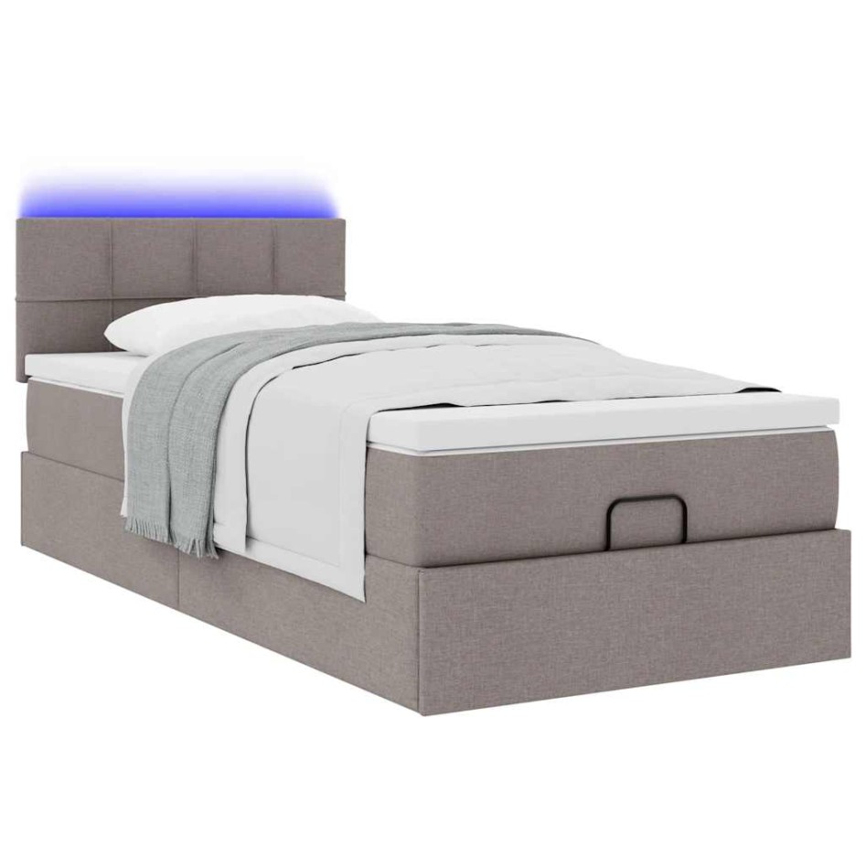 Cama otomana con colchón y luces LED tela gris taupé 90x200